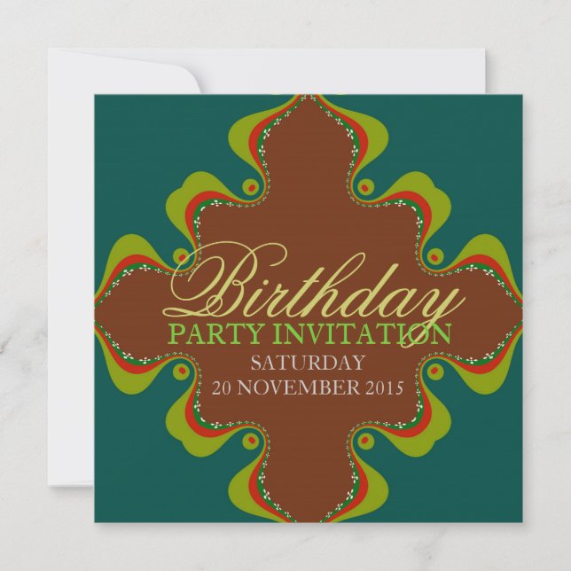 Invitations vertes orientales d'anniversaire de (Devant)