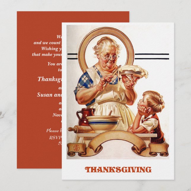 Invitations vintage Art Thanksgiving Diner (Devant / Derrière)