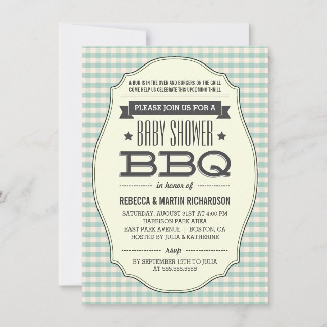 Invitations vintage BBQ Boy Baby Shower (Devant)