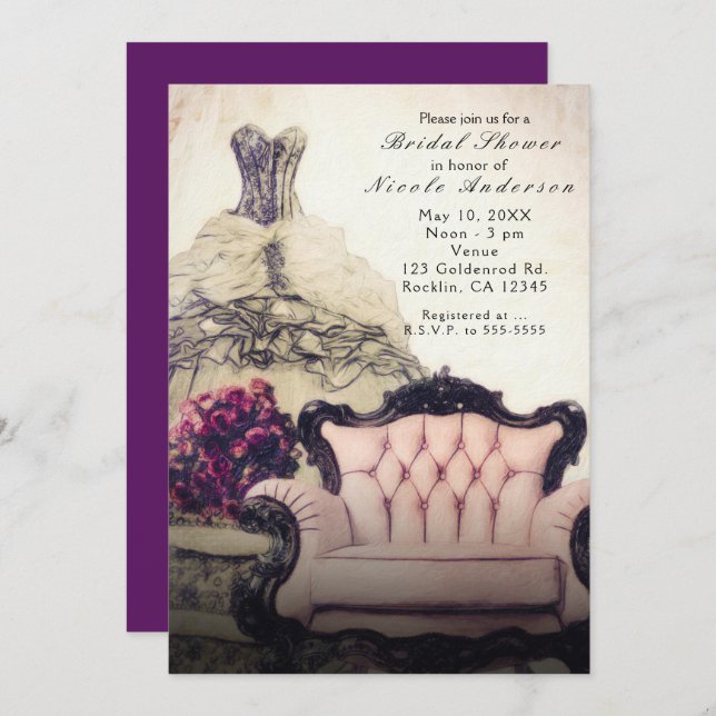 Invitations vintage Chic Elegant Douche nuptiale (Devant / Derrière)
