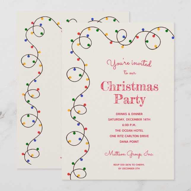 Invitations Vintage Christmas Light Strand Holiday (Devant / Derrière)