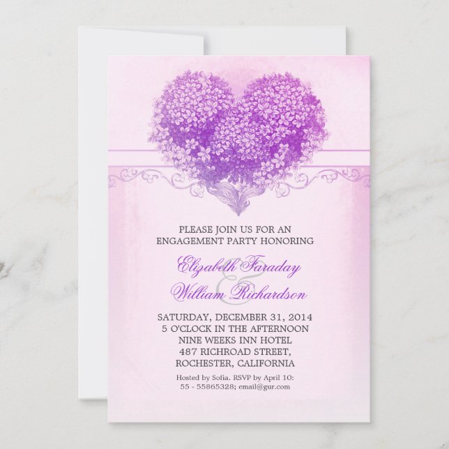 Invitations vintage coeur violet (Devant)