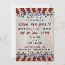 Invitations vintage Rustic 4 juillet BBQ Party