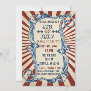 Invitations vintage Rustic 4 juillet BBQ Party