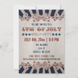 Invitations vintage Rustic 4 juillet BBQ Party