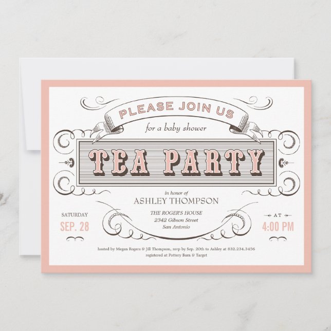 Invitations vintages à Tea Party (Devant)