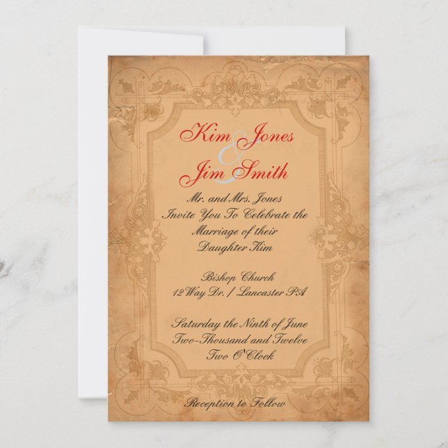 Invitations vintages à un mariage motif (Devant)