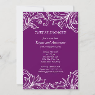 Invitations Vintages de Fiançailles Damas violet
