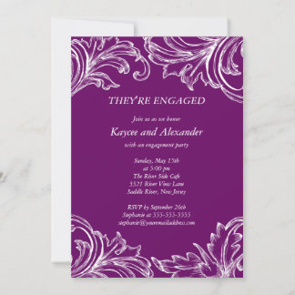 Invitations Vintages de Fiançailles Damas violet