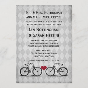 Invitations Vintages de mariage à bicyclette