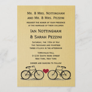 Invitations vintages de mariage de bicyclette