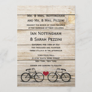 Invitations vintages de mariage de bicyclette