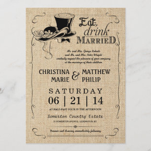 Invitations vintages de mariage de casquette