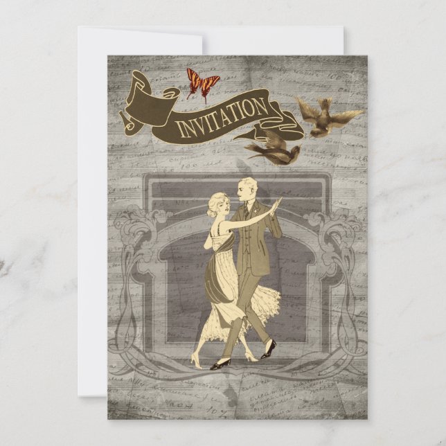 Invitations vintages de mariage de couples (Devant)