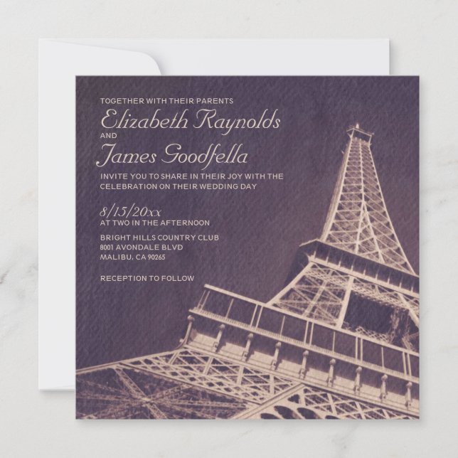 Invitations vintages de mariage de Paris (Devant)