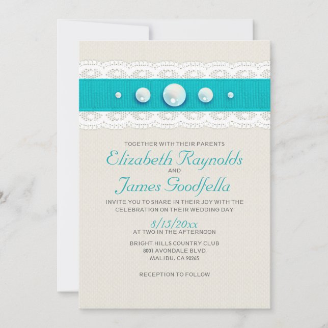 Invitations vintages de mariage de perle (Devant)
