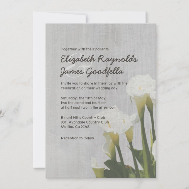 Invitations vintages de mariage de zantedeschia (Devant)