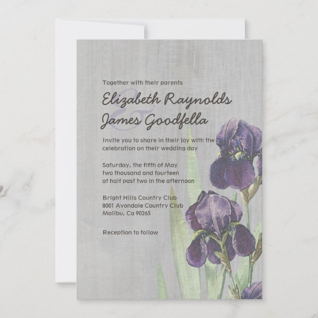 Invitations vintages de mariage d'iris (Devant)