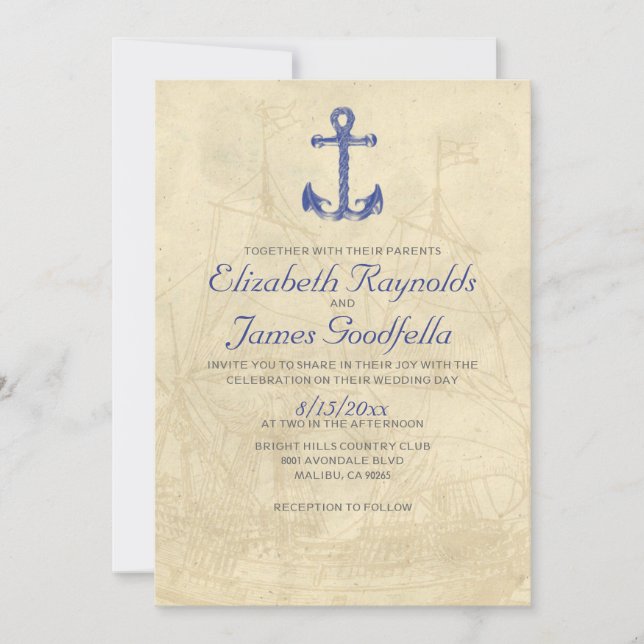 Invitations Vintages de mariage en bateau (Devant)