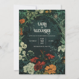 Invitations vintages de mariage floral foncé