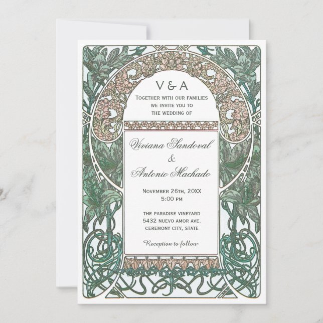 Invitations Vintages de mariage floral I (Devant)