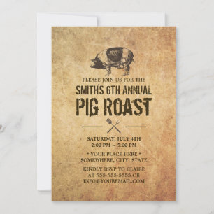 Invitations vintages du rôti de porc au barbecue d
