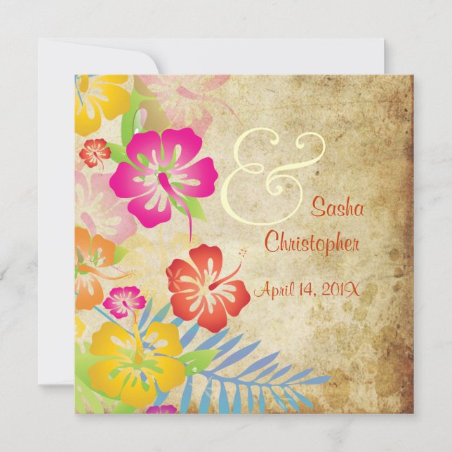 Invitations Vintages/Leis/Luau/hibiscusWedding (Devant)