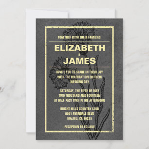 Invitations vintages rustiques de mariage de noir