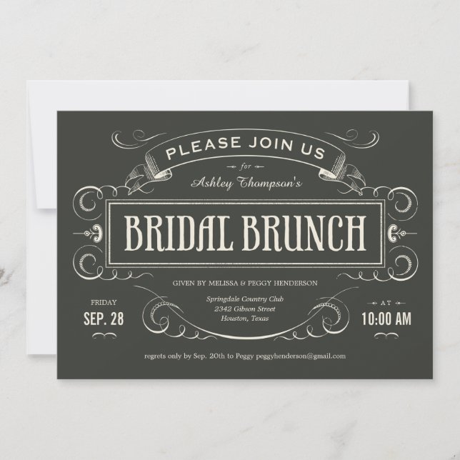 Invitations Vintages uniques de brunch nuptial (Devant)