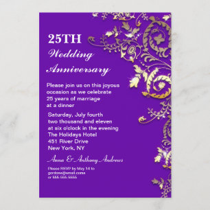 Invitations violettes élégantes du 25e anniversair