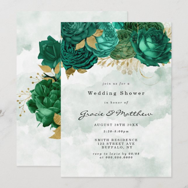 Invitations Wedding showers Emerald Green Peony Go (Devant / Derrière)