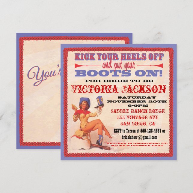 Invitations Western Cowgirl Fête des mariées Party (Devant / Derrière)