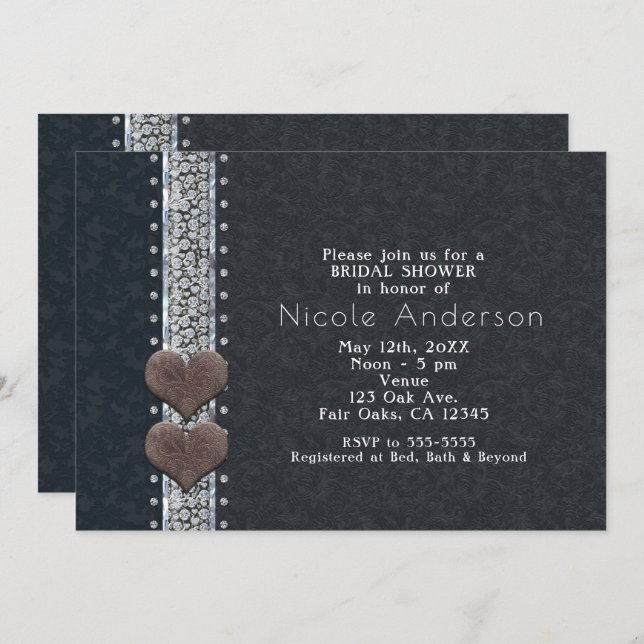 Invitations Western Glam Black Leather & Diamonds (Devant / Derrière)