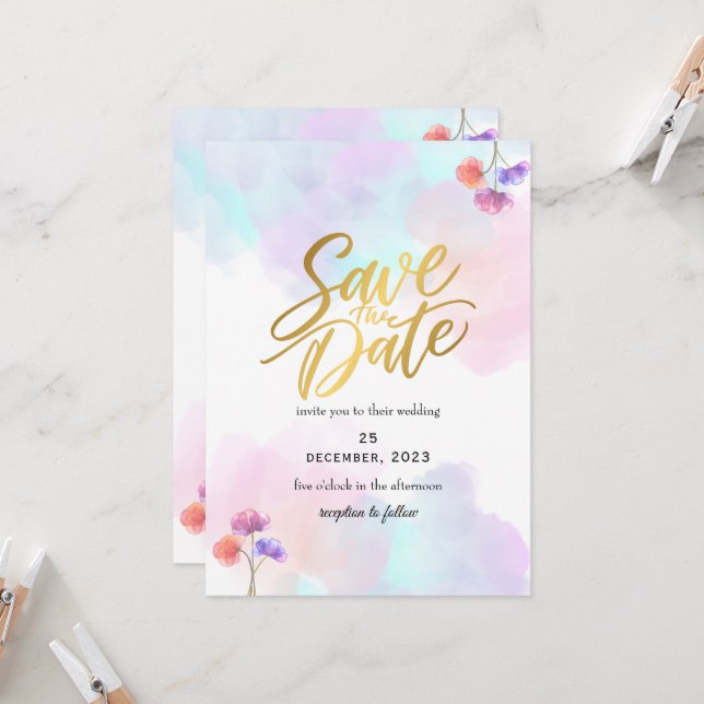 Invitations Whimsical Pink & Blue Wedding (Devant/Arrière en situation)