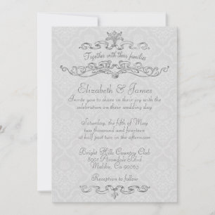 Invitations White Mariage damassé de luxe simples