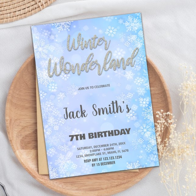 Invitations Winter Wonderland Parties scintillant  (Winter Wonderland Invitations Blue Silver Glitter)