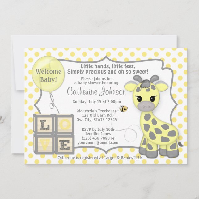Invitations YG de baby shower de girafe de (Devant)