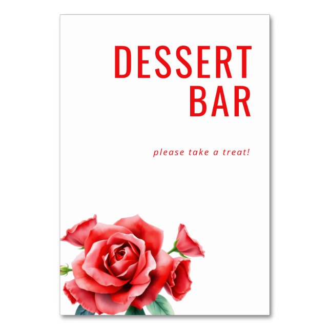 Inviting Red Floral Dessert Bar Sign Tischnummer (Vorderseite)