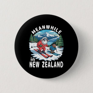 Inzwischen Skiing Kiwi Schafe in Neuseeland Winter Button
