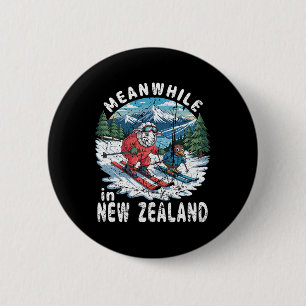 Inzwischen Skiing Kiwi Schafe in Neuseeland Winter Button