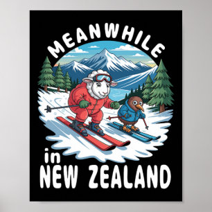 Inzwischen Skiing Kiwi Schafe in Neuseeland Winter Poster
