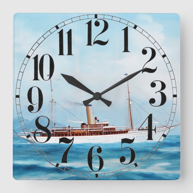 Iolanda Steam Yacht 1909 Quadratische Wanduhr (Vorderseite)