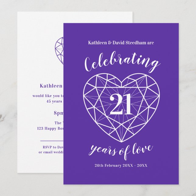Iolite Hochzeitstag 21 Jahre Liebe Einladung (Vorne/Hinten)