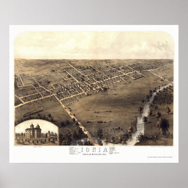 Ionia, MI Panoramic Karte - 1868 Poster (Vorne)
