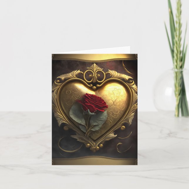Ionic Gold Heart Rose Romantischer Valentinstag Karte (Vorderseite)