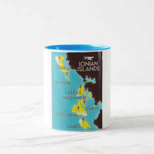 Ionische Inseln Karte Poster. Zweifarbige Tasse