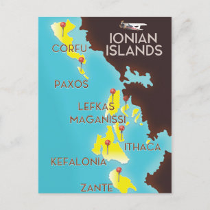 Ionische Inseln Kartenposter. Postkarte