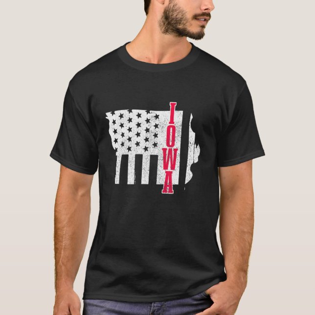 Iowa American Flag Staat Map Priotic 4th O T-Shirt (Vorderseite)