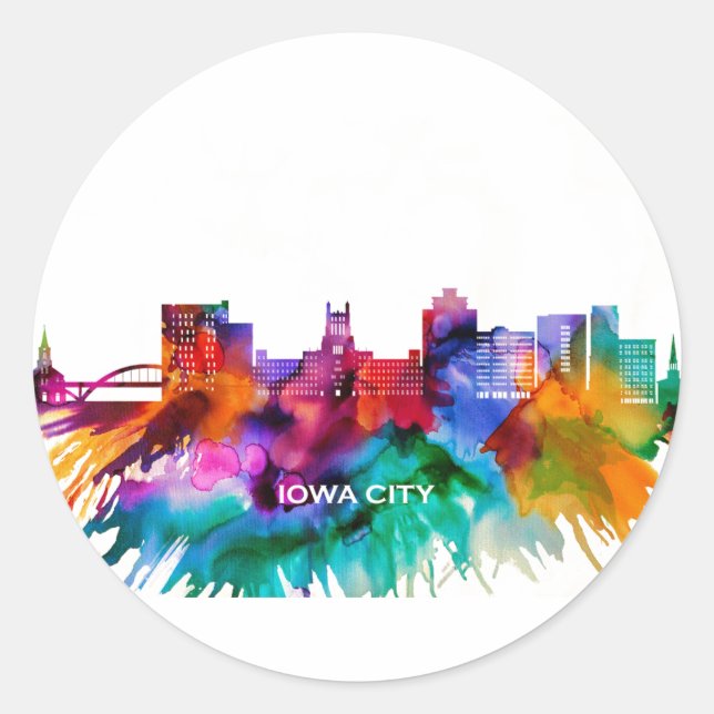 Iowa City Skyline Runder Aufkleber (Vorderseite)