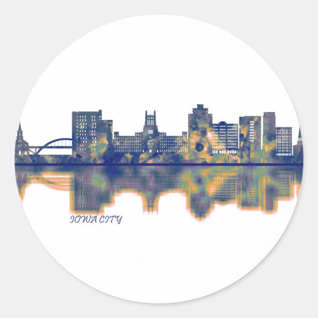 Iowa City Skyline Runder Aufkleber (Vorderseite)